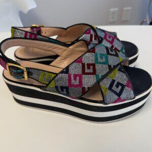 Gucci Slingback Rainbow Monogram Platform Sandals Size 37